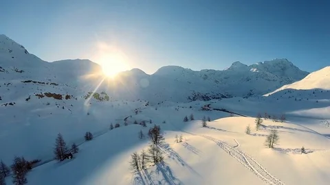 Snow covered mountain landscape in the winter season. outdoors holiday activity Stock Footage 72878725