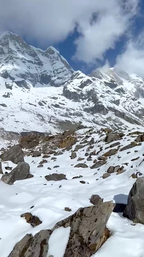 Snow Covered Mountain Peaks, Alpine Landscape, Winter Wilderness, Glacier a.. Stock-Footage 337448949