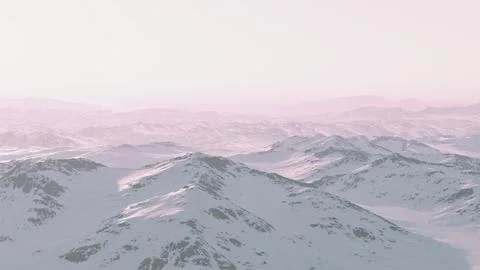 A snow-covered mountain range under a stunning pink sky Stock Illustration
