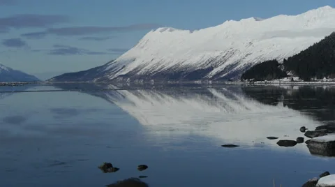 Snow Covered Mountain Reflected in Water Stock Footage 38060443