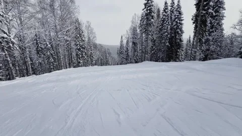 A snow-covered mountain winter forest with a ski lift at a ski resort. Видео 321563360