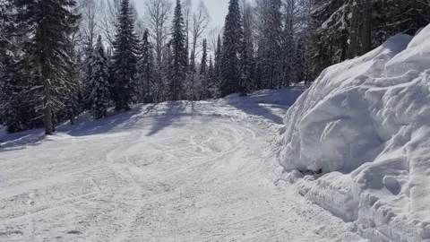 A snow-covered mountain winter forest with a ski lift at a ski resort. Видео 321563923