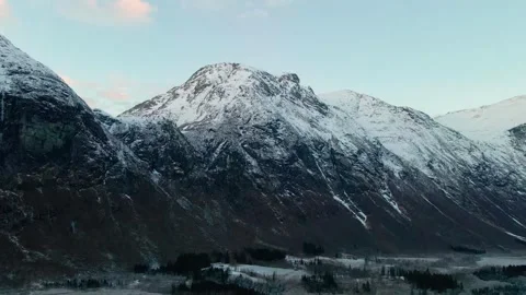 Snow Covered Mountains and Valley Landscape in Norway Stock Footage 315737826