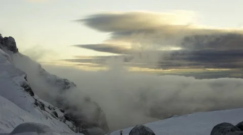 Snow-covered mountains in the blizzard Stock Footage 45680542