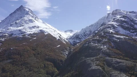 Snow covered mountains with fall colors, southern Chile, Patagonia, O'Higgins  Stock Footage 209185558