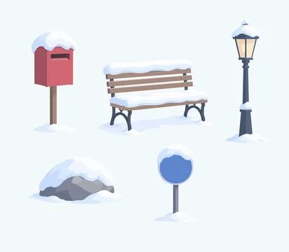 Snow covered outdoor objects and winter elements Stock Illustration