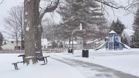 Snow Covered Park Stock Footage 60026584