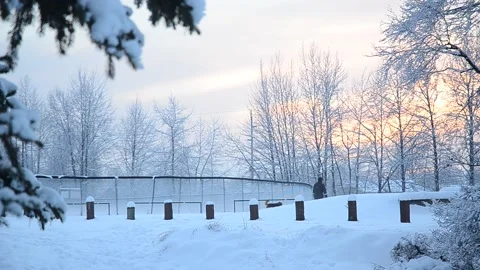 Snow Covered Park at Sun Down 03 Stock Footage 239507988