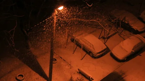 Snow covered parking by night time Stock Footage 155356319