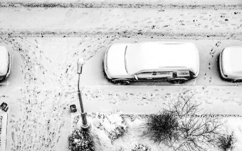 Snow-covered parking Stock Photos