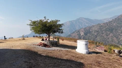 Snow Covered Peak Temple Drone View India Stock Footage 337629445