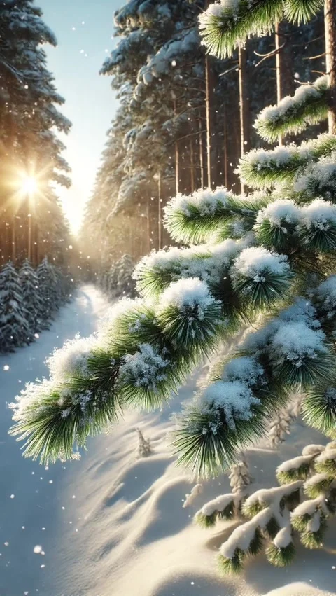A snow-covered pine branch Stock Footage 304906443