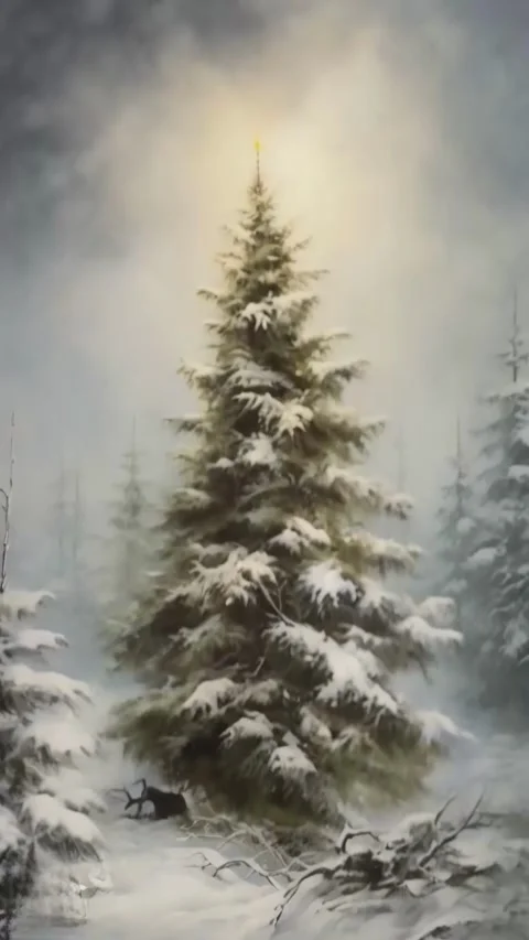 Snow covered pine tree and falling snow in the forest. A short video of bea.. Stock Footage 255897619