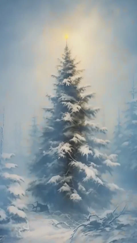 Snow covered pine tree and falling snow in the forest. A short video of bea.. Stock Footage 255897874