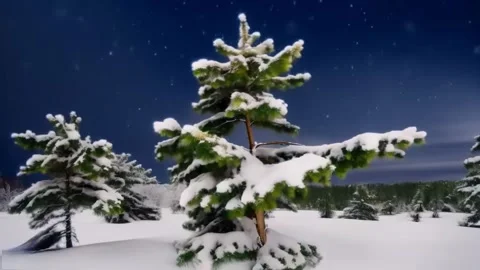 Snow-covered pine trees, Christmas trees, evening, snowdrifts and falling s.. Stock Footage 255897430