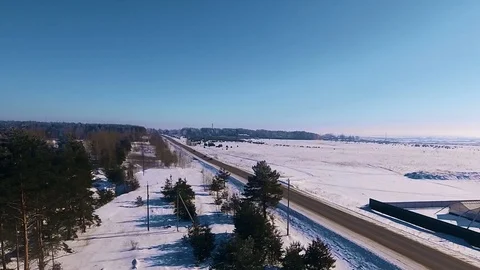 Snow-covered pine trees by the road Video stock 88237939
