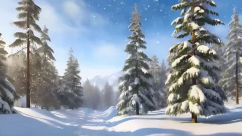 Snow-covered pine trees, trees falling snow during the day. A short video o.. Vídeos de archivo 255897420