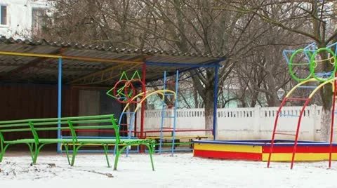 Snow covered playground Stock Footage 11117045