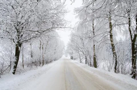 Snow covered road Stock Photos