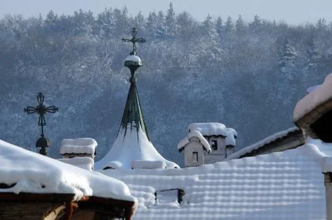 Snow-covered Roofs Stock Photos