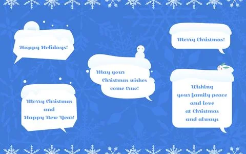 Snow-covered speech bubble illustration and background set Stock Illustration