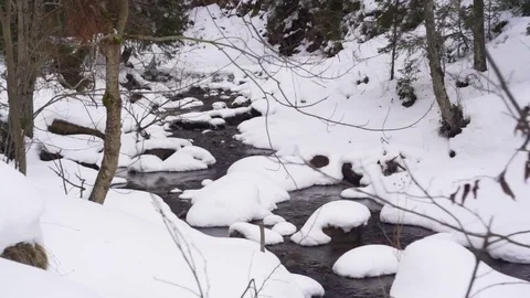 A Snow Covered Stream In The Forest Stock-Footage 72224258