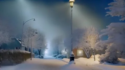 Snow-covered suburbs and falling snow. A short video of beautiful white snow. Vídeos de archivo 255890510
