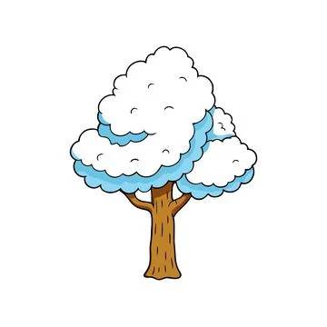 Snow Covered Tree Winter Landscape Vector Illustration for Seasonal Designs Illustrazione stock