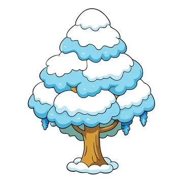 Snow Covered Tree Winter Landscape Vector Illustration for Seasonal Designs Illustrazione stock