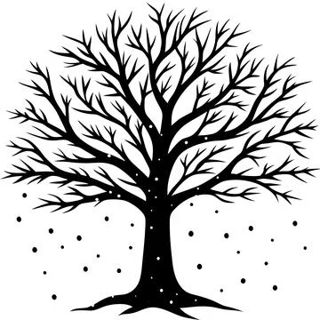 Snow Covered Tree Winter Landscape Vector Illustration for Seasonal Designs Illustrazione stock