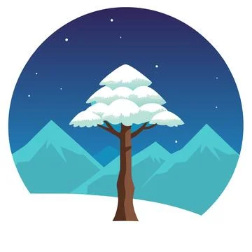 Snow Covered Tree Winter Landscape Vector Illustration for Seasonal Designs Stock-Illustration