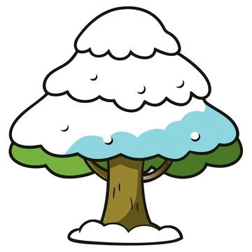 Snow Covered Tree Winter Landscape Vector Illustration for Seasonal Designs Illustrazione stock