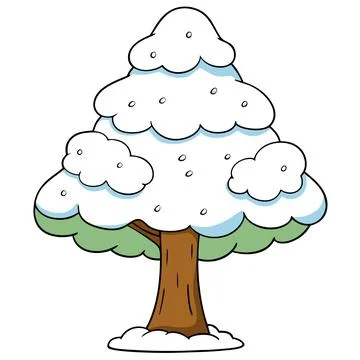 Snow Covered Tree Winter Landscape Vector Illustration for Seasonal Designs Illustrazione stock