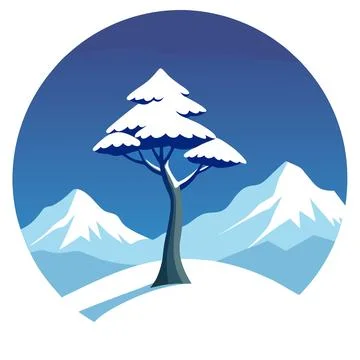 Snow Covered Tree Winter Landscape Vector Illustration for Seasonal Designs Illustrazione stock