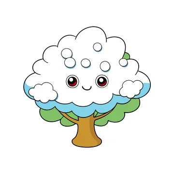 Snow Covered Tree Winter Landscape Vector Illustration for Seasonal Designs Illustrazione stock