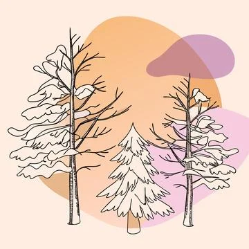 Snow Covered Trees Under Gray Sky Stock Illustration