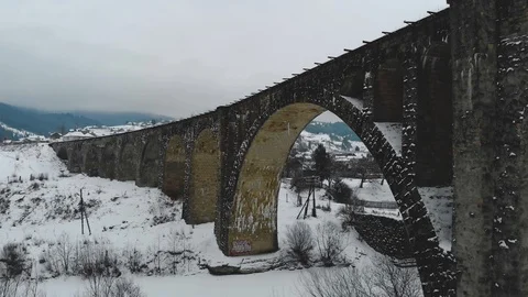 Snow covered viaduct top view. 4k 動画素材 121282072