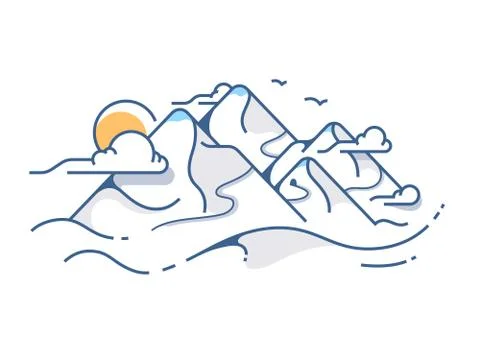 Snow covered view of mountains Stock Illustration