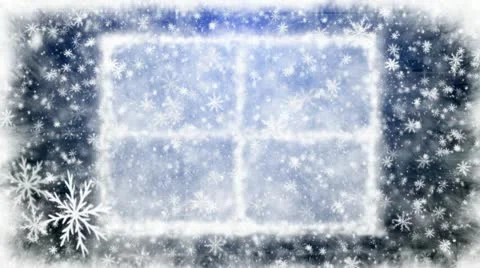 Snow-covered window and falling snowflakes Stock Footage 13823459