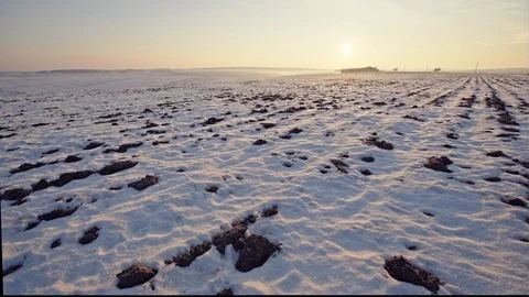 Snow covering fallow agricultural fields Stock Footage 87735558