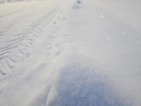 Snow Covers the Ground With Texture and Sparkles in Sunlight During Winter .. Stock Photos