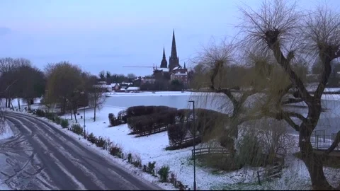 Snow covers Lichfield after Storm Goretti hits West Midlands  Stock Footage 326043864