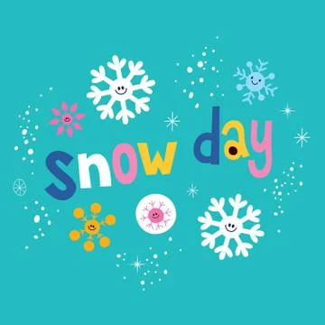Snow day type design with cute snowflake characters Illustrazione stock
