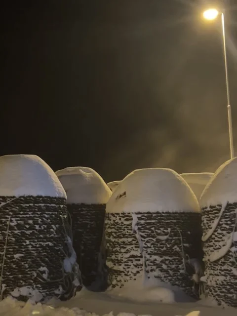 Snow Drift and Wind Visible in Street Light, Winter Storm Night Stock Footage 325988321