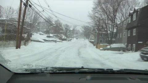 Snow Driving POV through dash in car Stock Footage 888767