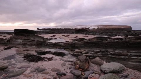Snow dusted Brough of Birsay in Orkney in 4k Stock Footage 297768378