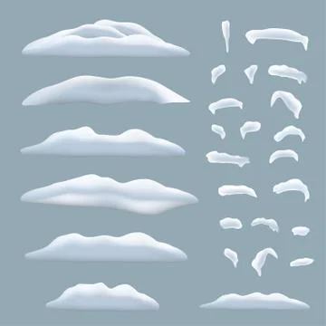 Snow elements set isolated on light blue background. Vector snowdrifts and snow Ilustración de archivo