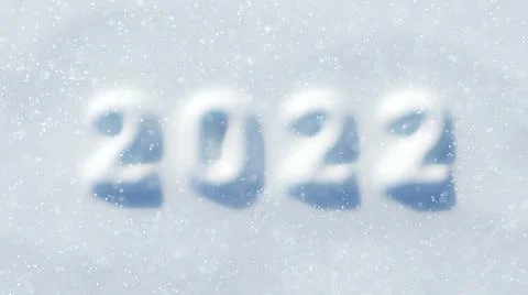 Snow fall on 2022 text covered with snow. Happy New Year 3d render illustration 스톡 일러스트