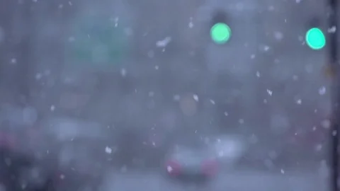 Snow Fall Boston Traffic Light Slow Motion Stock Footage 74021791