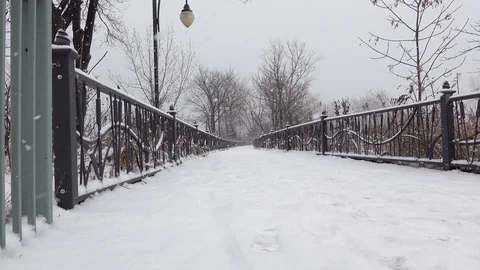 Snow fall on a bridge Stock Footage 123191793